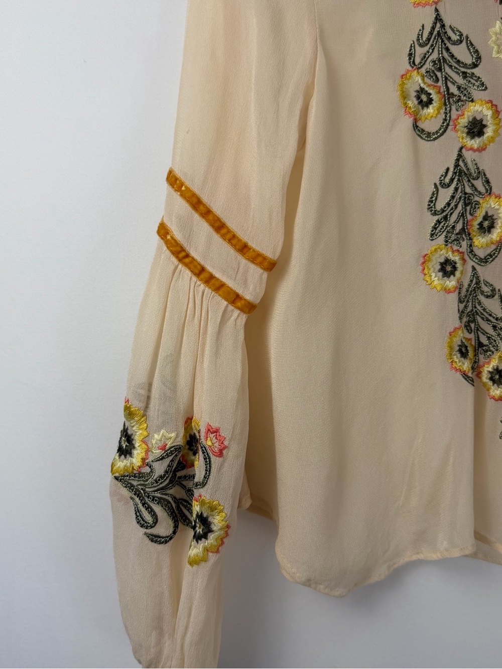 Kimchi Blue Cream Embroidered V-Neck Peasant Tunic with Yellow and Pink Flowers - Picture 4 of 7